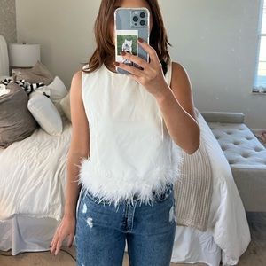 White crop top with feathers
